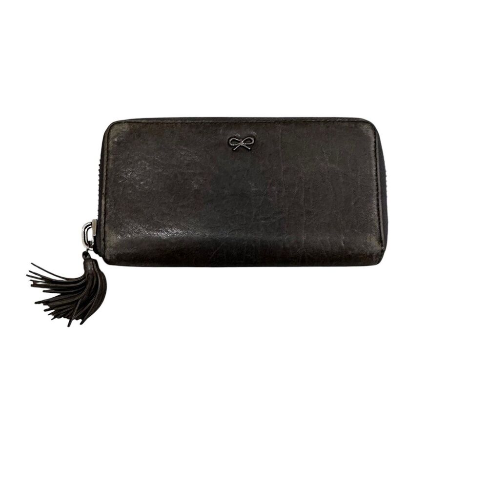 Vintage ANYA HINDMARCH Wallet Zip Around Brown Women’s Pebbled Leather READ